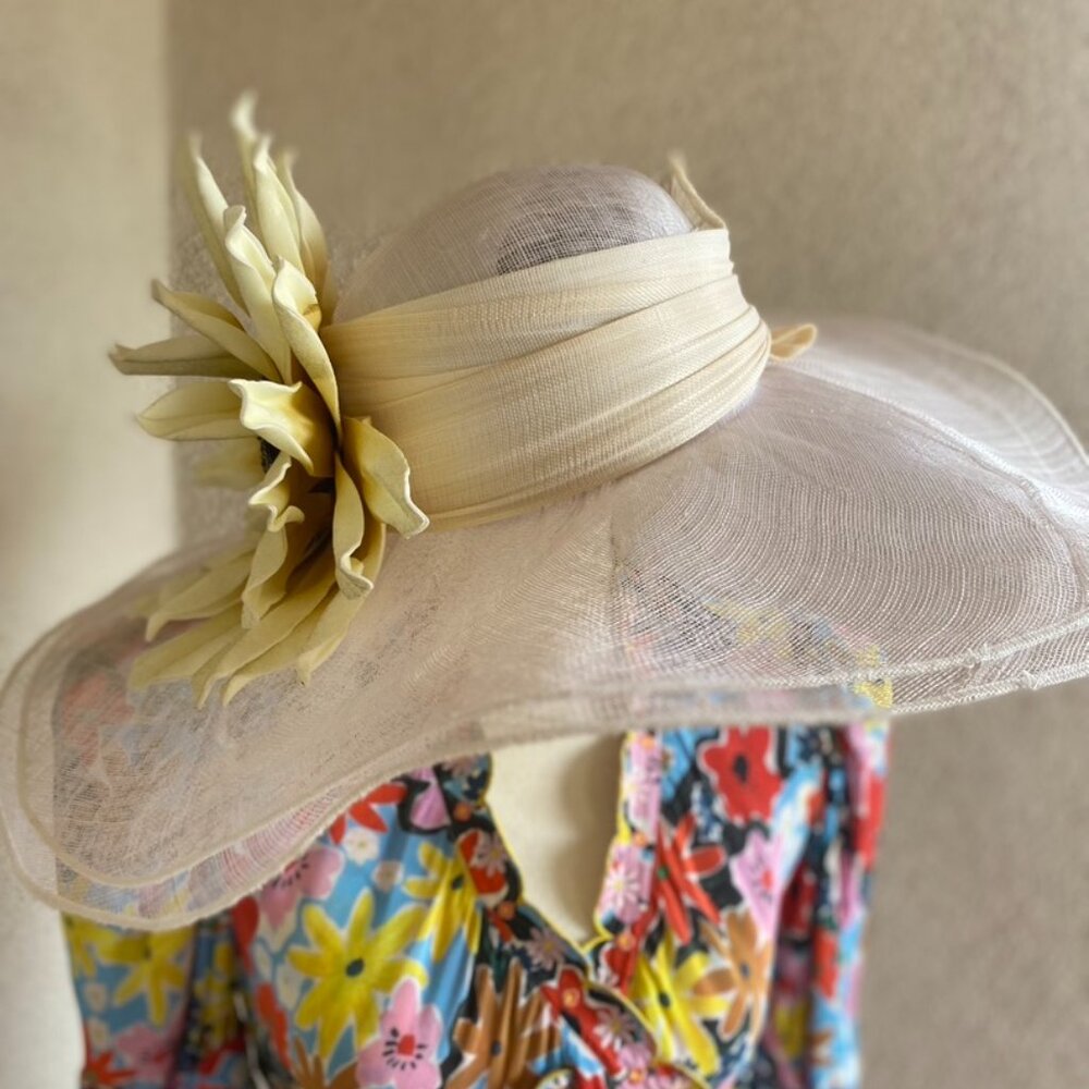 Opening Day Hat  - Derby Woman's Summer Linen Hat with Flower